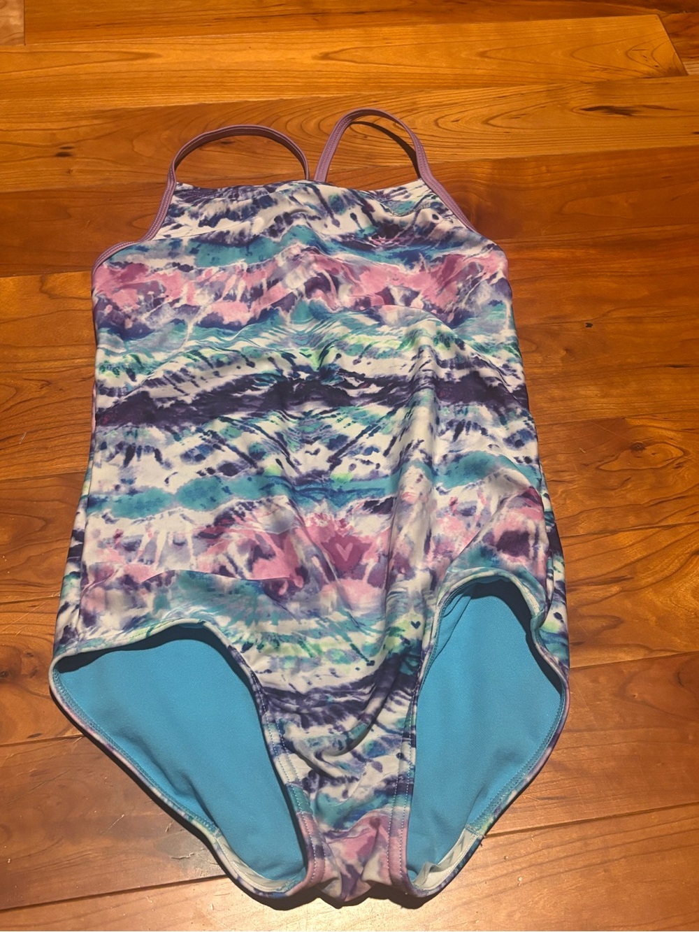 Speedo Girls' Multicolor Tie-Dye One-Piece Swimsuit with Blue Lining